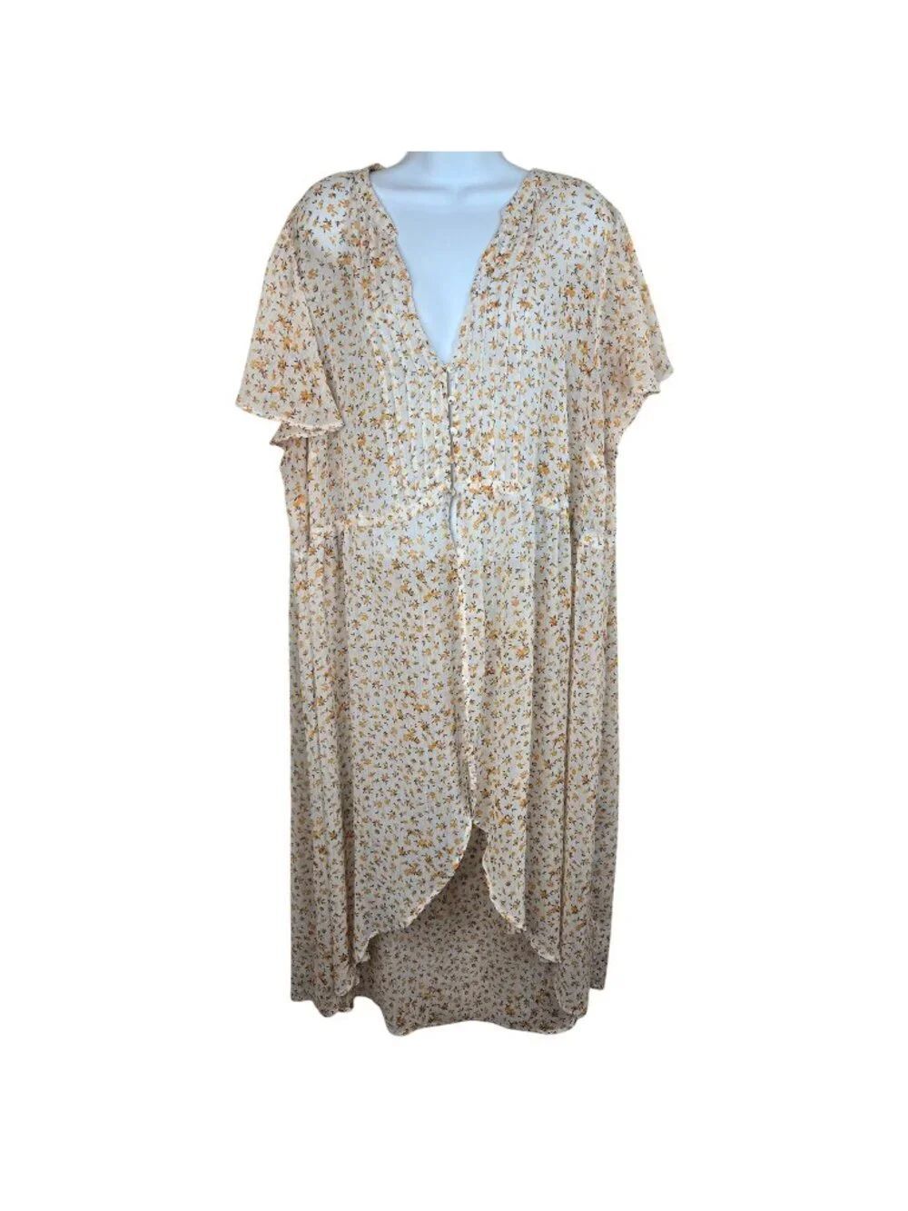 Torrid Micro Floral Open Front Duster Cover Up Yellow White Womens Size 3 3XL